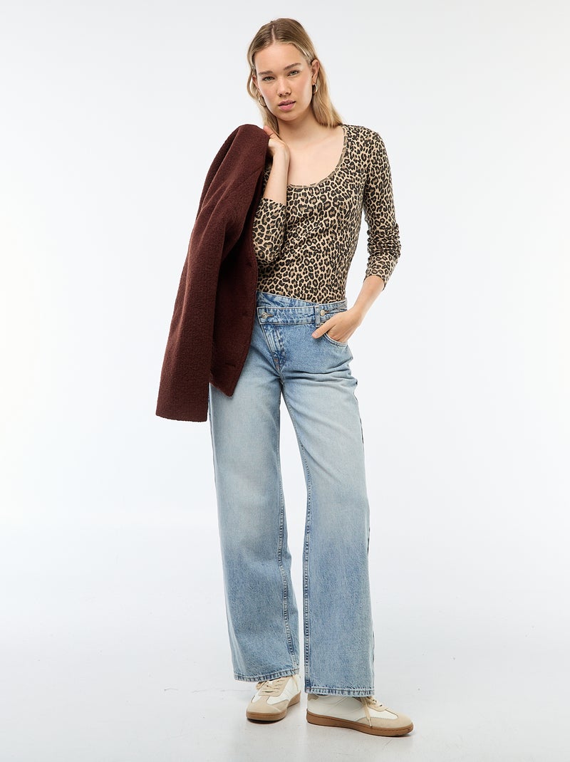 T-shirt van ribtricot met lange mouw Biege - Kiabi