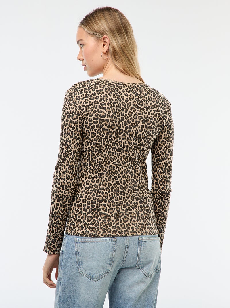 T-shirt van ribtricot met lange mouw Biege - Kiabi