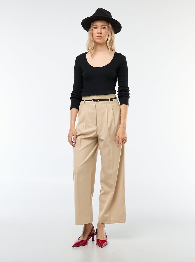 T-shirt van ribtricot met lange mouw zwart - Kiabi