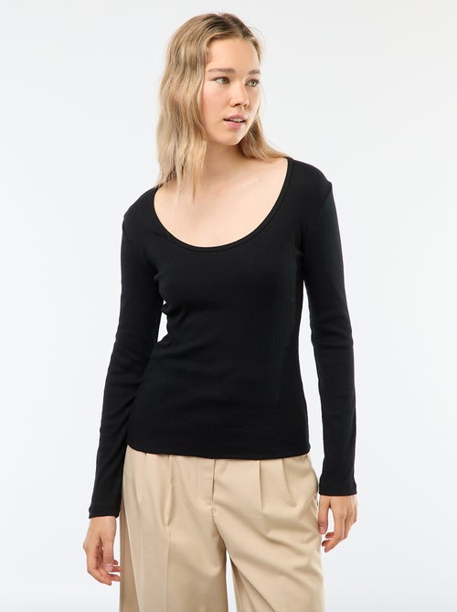 T-shirt van ribtricot met lange mouw - Kiabi T-shirt van ribtricot met lange mouw - Kiabi