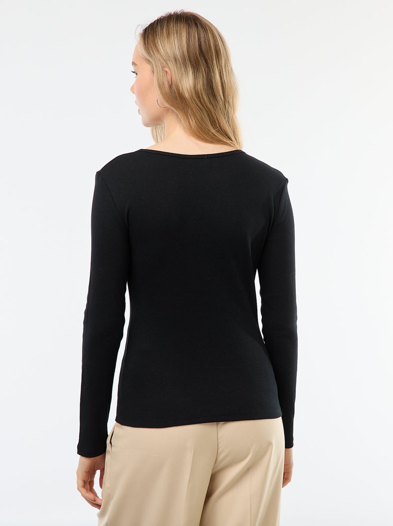 T-shirt van ribtricot met lange mouw zwart - Kiabi