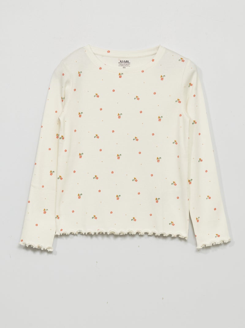 T-shirt van ribtricot met print WIT - Kiabi