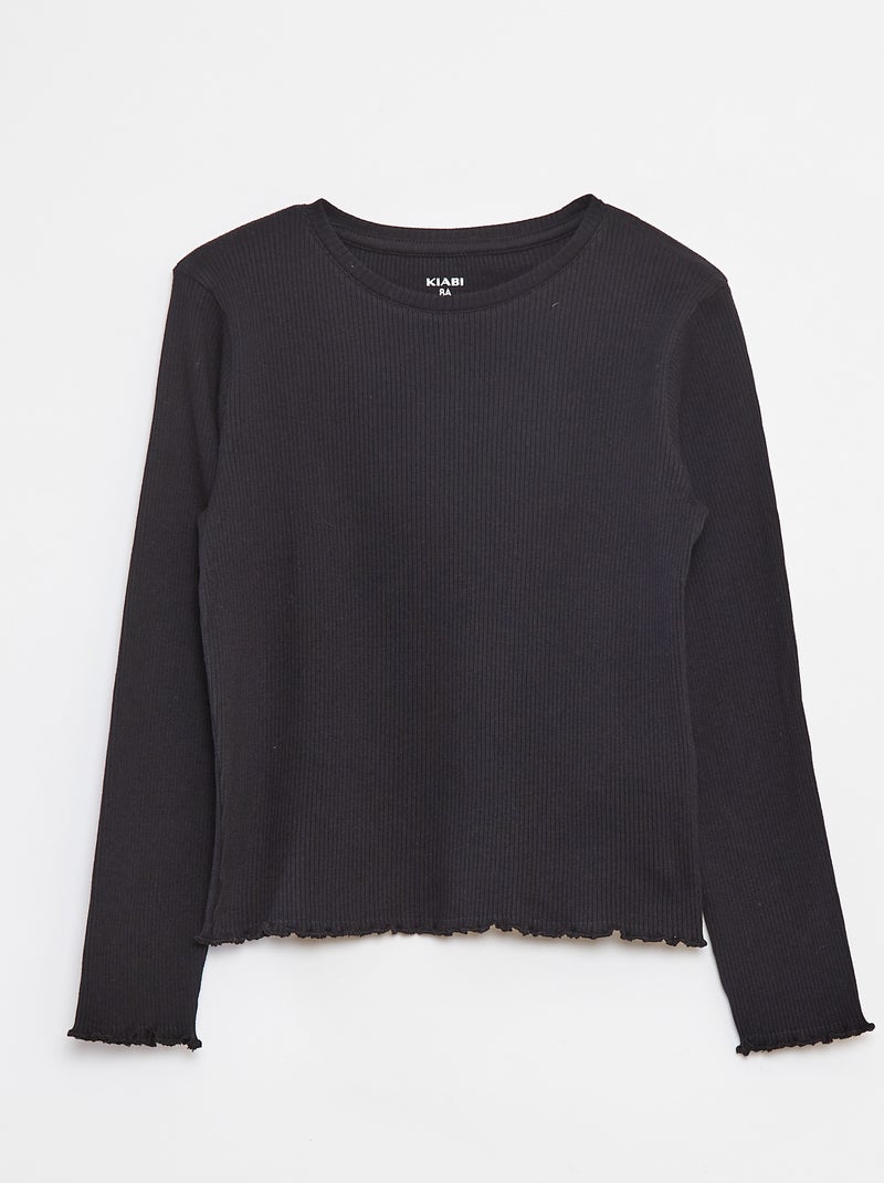 T-shirt van ribtricot zwart - Kiabi