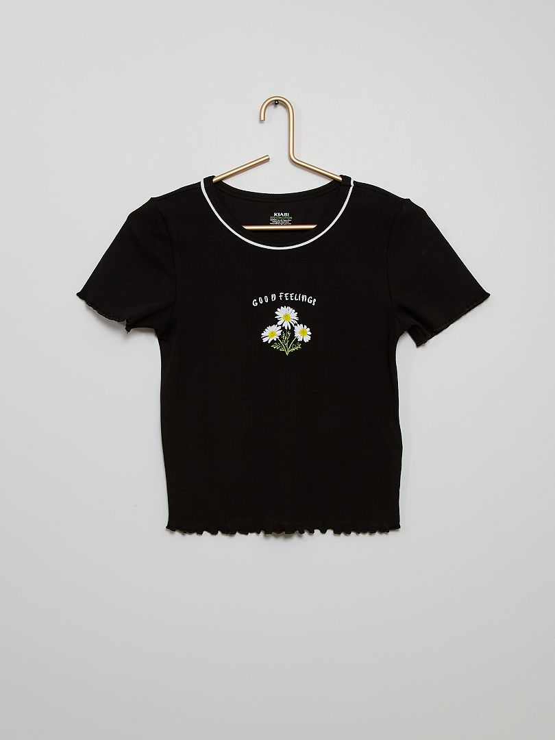T-shirt van ribtricot zwart - Kiabi