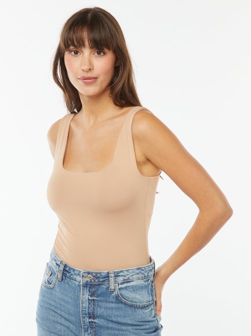 T-shirt van stretchtricot met vierkante hals - Kiabi