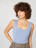 T-shirt van stretchtricot met vierkante hals BLAUW - Kiabi