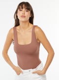 T-shirt van stretchtricot met vierkante hals Bruin - Kiabi