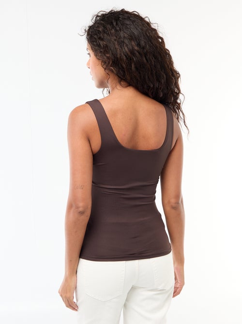 T-shirt van stretchtricot met vierkante hals - Kiabi