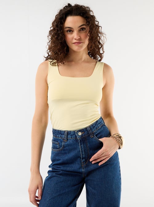 T-shirt van stretchtricot met vierkante hals - Kiabi