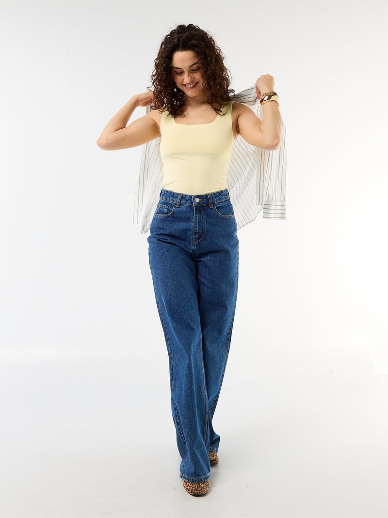 T-shirt van stretchtricot met vierkante hals Geel - Kiabi