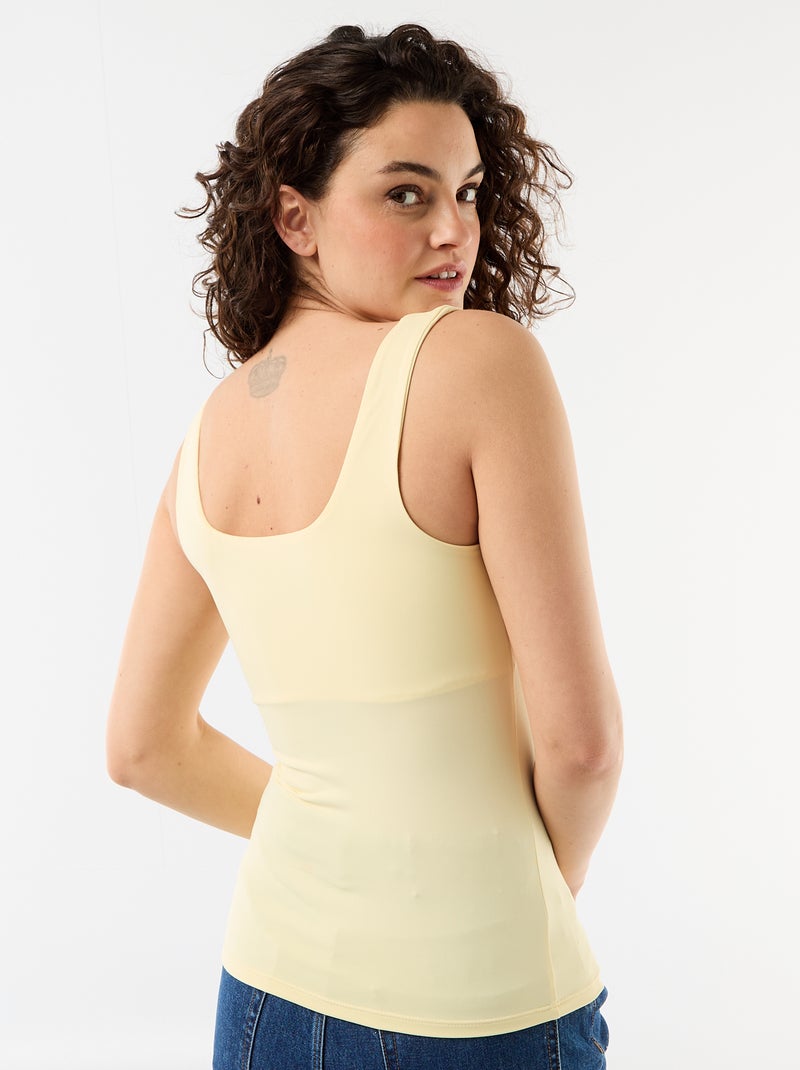 T-shirt van stretchtricot met vierkante hals Geel - Kiabi