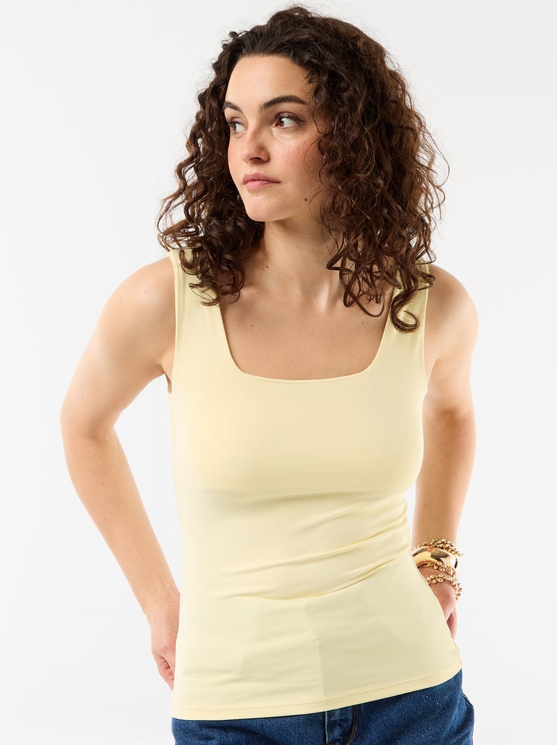 T-shirt van stretchtricot met vierkante hals Geel - Kiabi