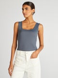 T-shirt van stretchtricot met vierkante hals GRIJS - Kiabi