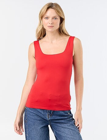 T-shirt van stretchtricot met vierkante hals