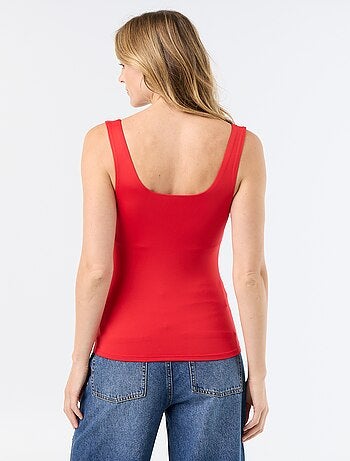 T-shirt van stretchtricot met vierkante hals