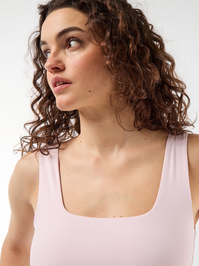 T-shirt van stretchtricot met vierkante hals Rose - Kiabi