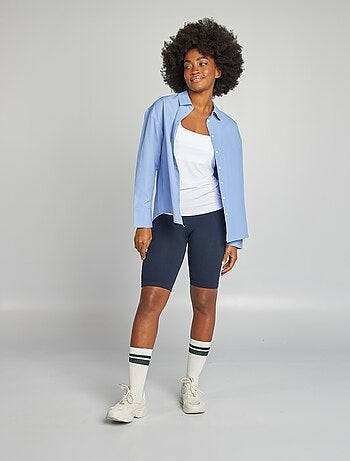 T-shirt van stretchtricot met vierkante hals