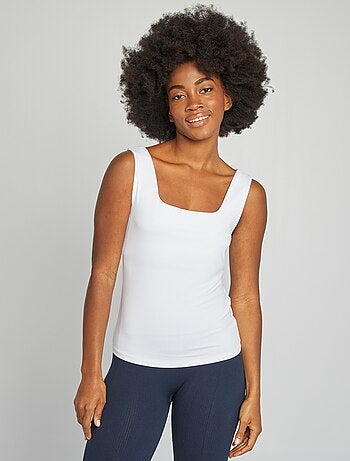 T-shirt van stretchtricot met vierkante hals