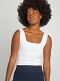 T-shirt van stretchtricot met vierkante hals wit - Kiabi