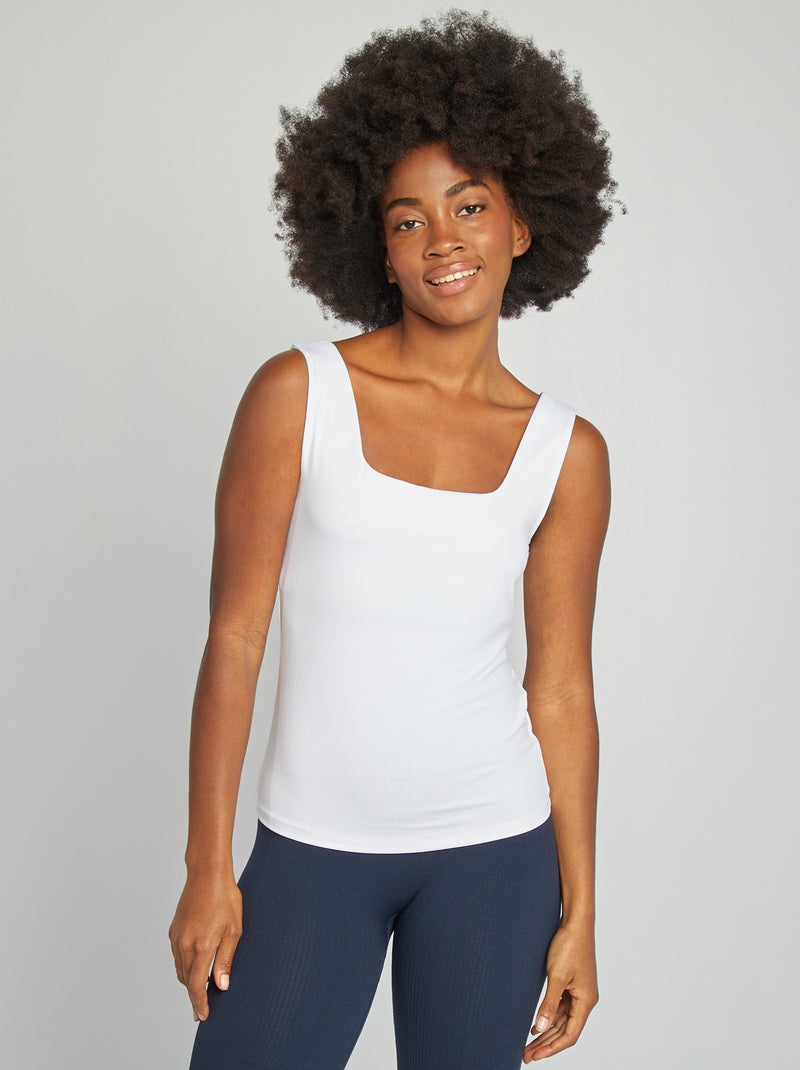 T-shirt van stretchtricot met vierkante hals wit - Kiabi