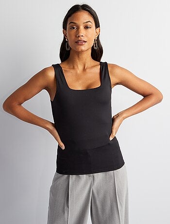 T-shirt van stretchtricot met vierkante hals