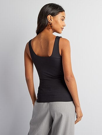 T-shirt van stretchtricot met vierkante hals