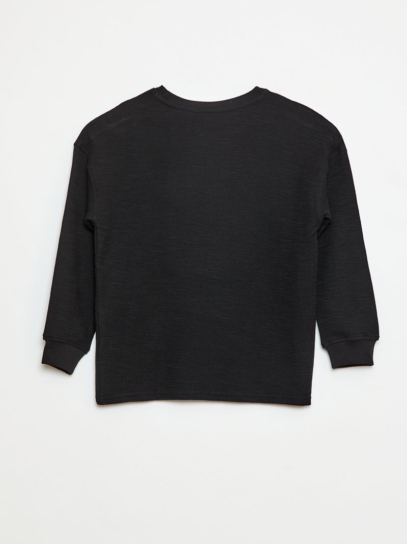 T-shirt van tricot met borduursel Zwart - Kiabi