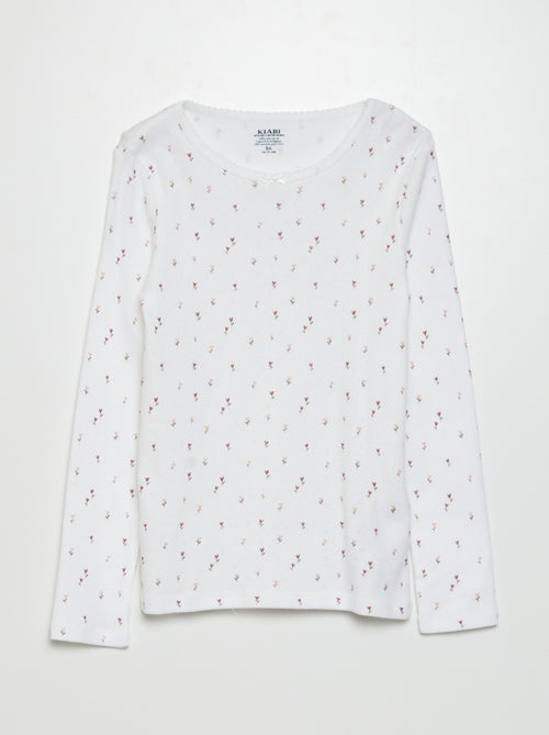 T-shirt van tricot met fijn ajourmotiefje - Kiabi