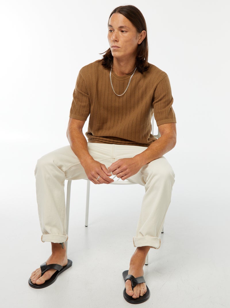 T-shirt van tricot met korte mouw bruin - Kiabi
