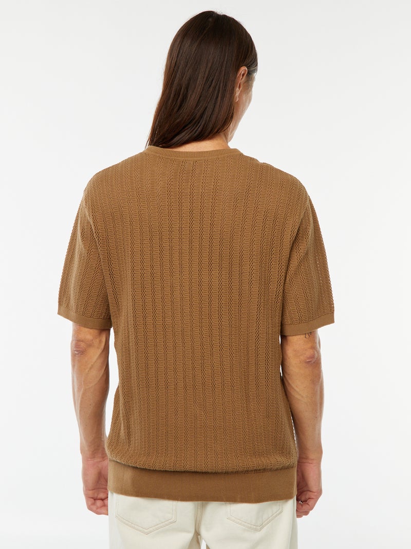 T-shirt van tricot met korte mouw bruin - Kiabi