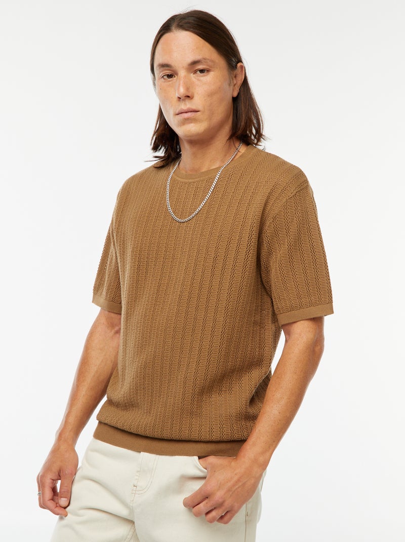 T-shirt van tricot met korte mouw bruin - Kiabi