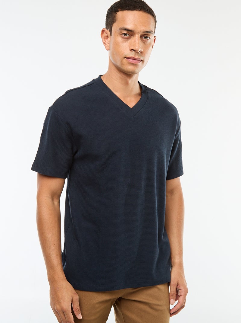 T-shirt van tricot met V-hals Blauw - Kiabi
