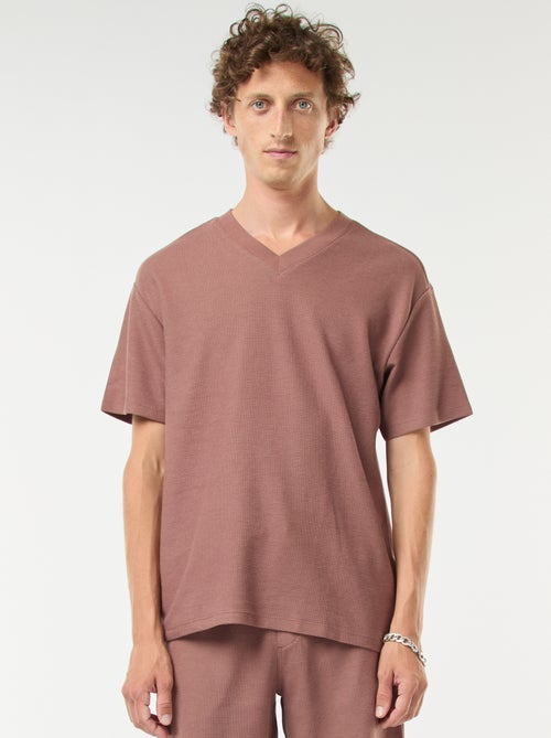 T-shirt van tricot met V-hals - Kiabi