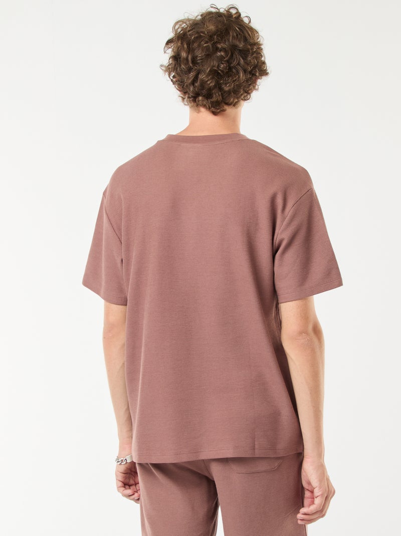 T-shirt van tricot met V-hals Bruin - Kiabi