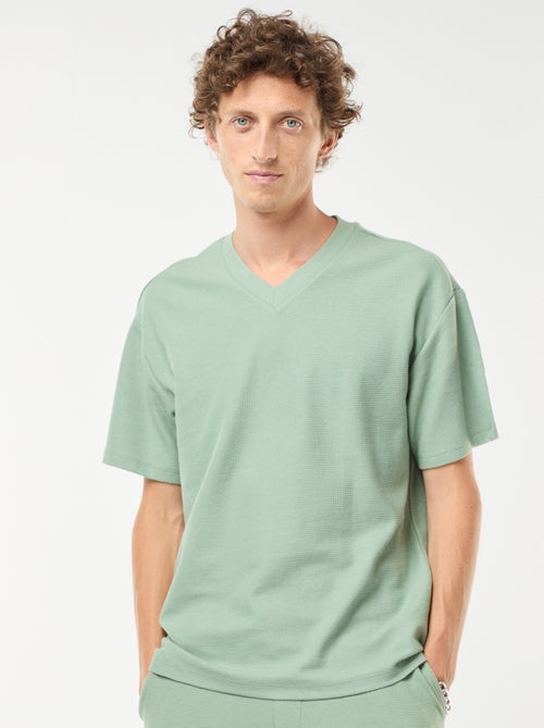 T-shirt van tricot met V-hals - Kiabi