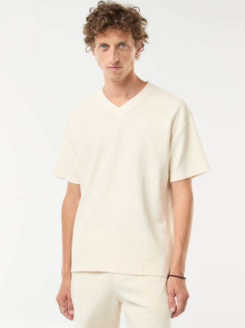 T-shirt van tricot met V-hals - Kiabi