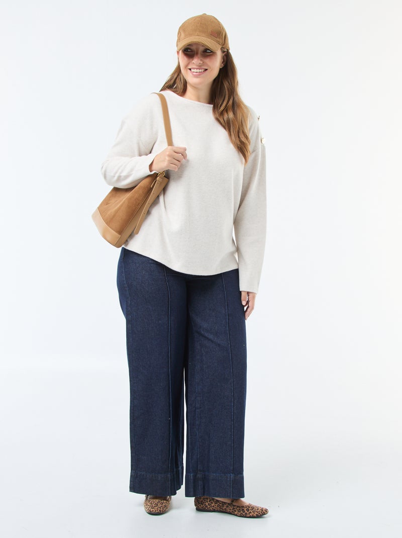 T-shirt van zacht tricot met goudkleurige knopen Biege - Kiabi