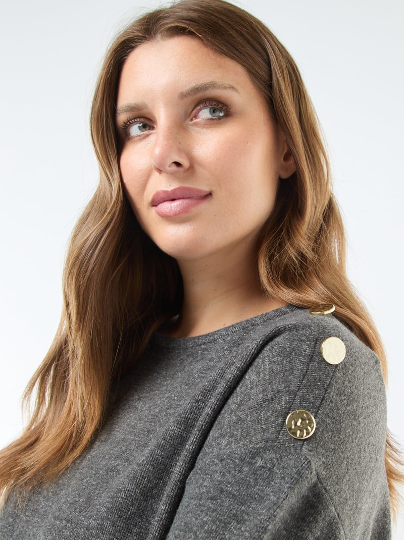 T-shirt van zacht tricot met goudkleurige knopen Grijs - Kiabi