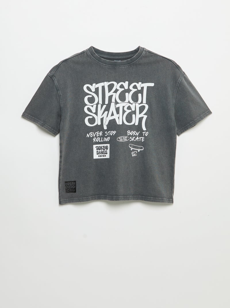 T-shirt vintage imprimé skate à manches courtes Gris - Kiabi
