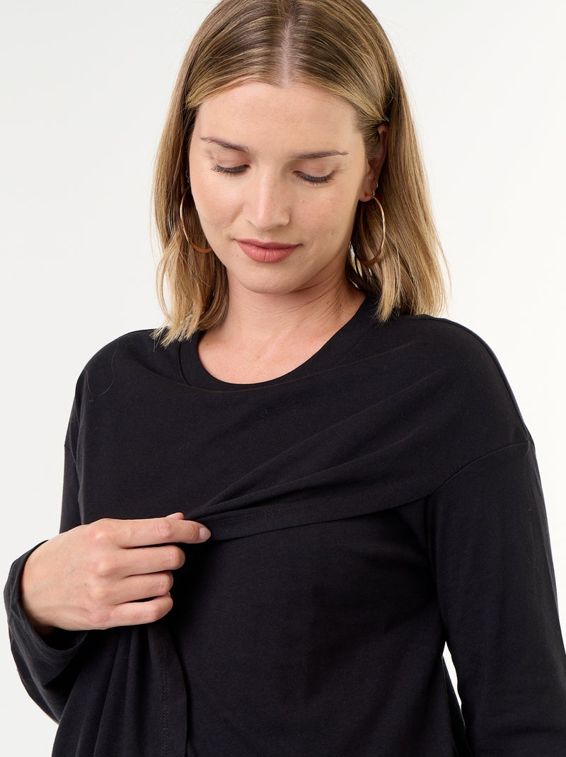 T-shirt voor borstvoeding met overslag Zwart - Kiabi