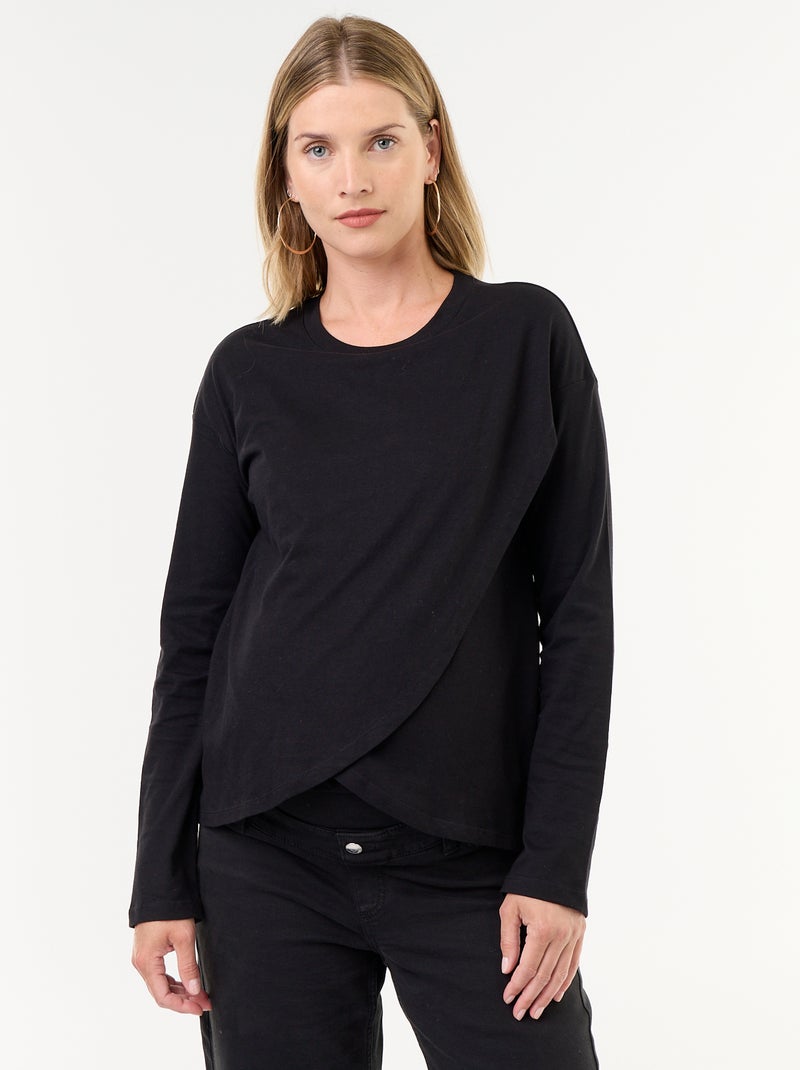 T-shirt voor borstvoeding met overslag Zwart - Kiabi