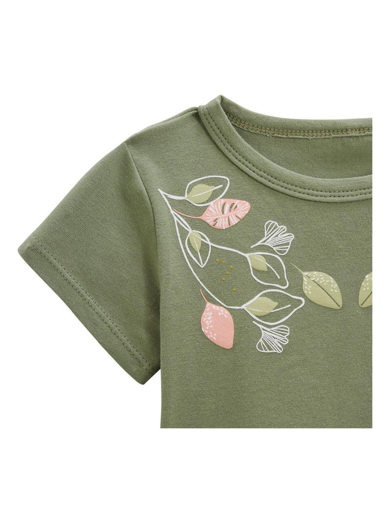 T-shirt voor kinderen met pioenroosmotief Kaki - Kiabi