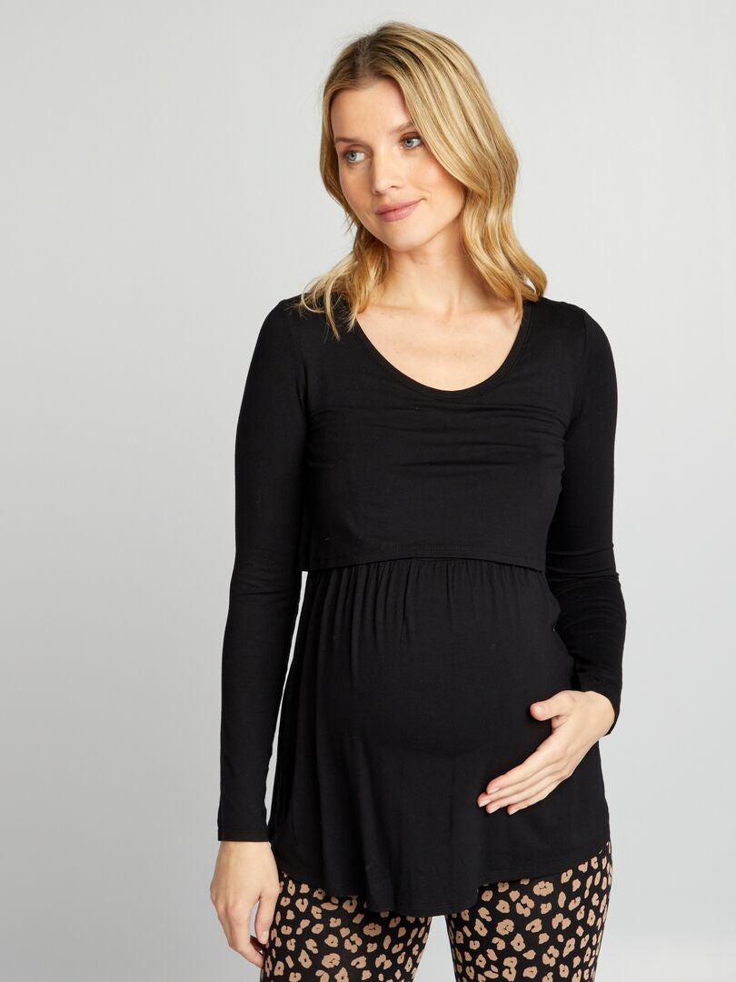 T-shirt voor zwangerschap en borstvoeding zwart - Kiabi