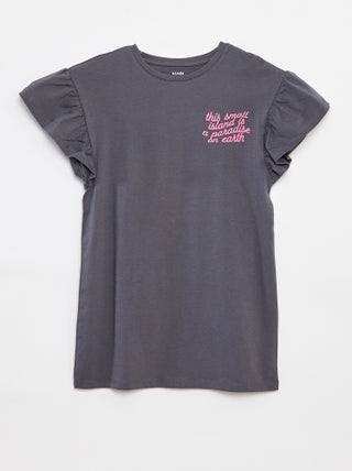 T-shirtjurk met ruchemouwen en tie-dyeprint