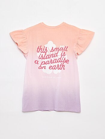 T-shirtjurk met ruchemouwen en tie-dyeprint