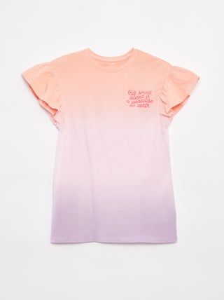 T-shirtjurk met ruchemouwen en tie-dyeprint