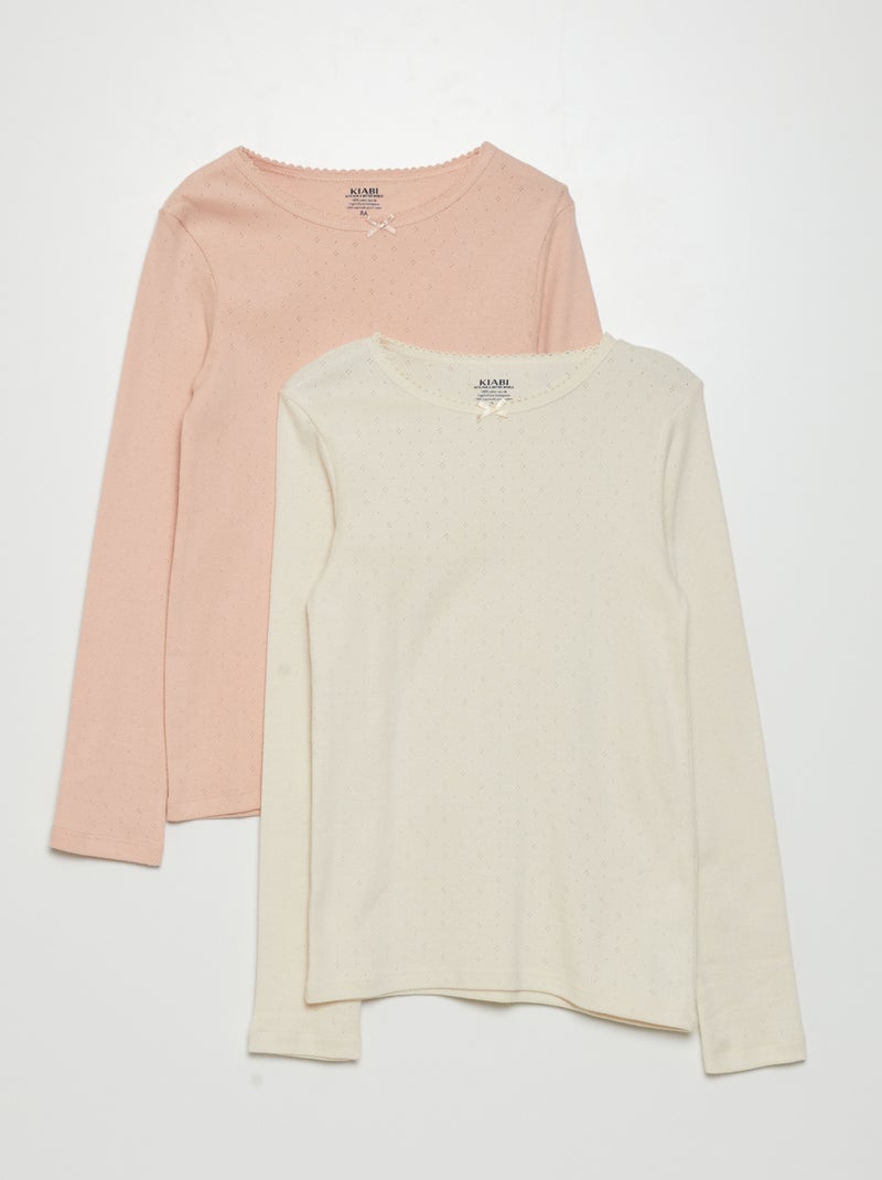T-shirts en maille pointelle - Lot de 2 Rose/écru - Kiabi