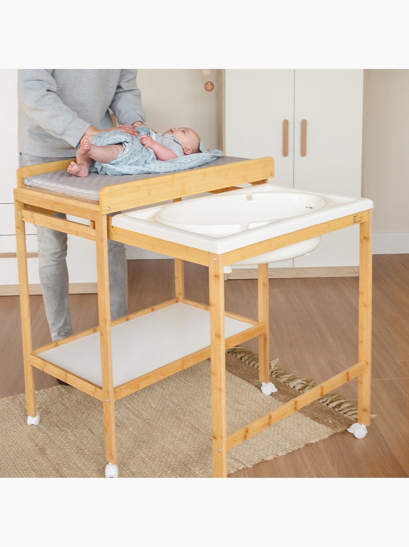 Table à langer extensible avec baignoire + Matelas à langer 'roba Style' - Bicolore Bois naturel - Kiabi