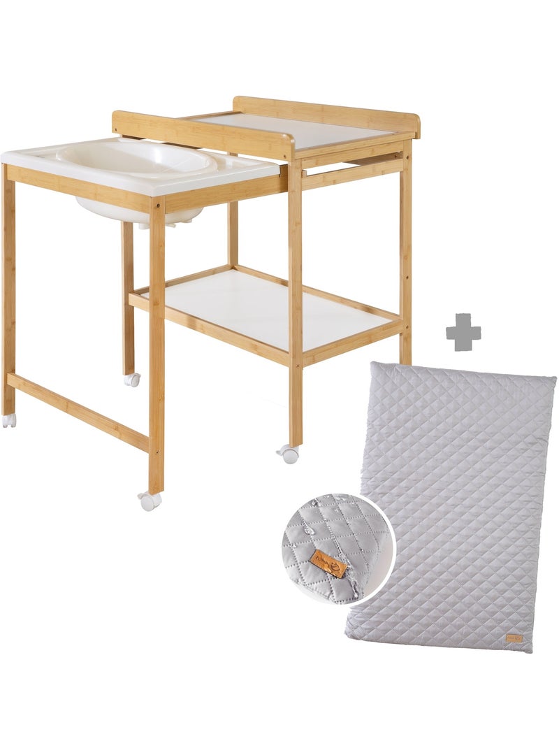 Table à langer extensible avec baignoire + Matelas à langer 'roba Style' - Bicolore Bois naturel - Kiabi