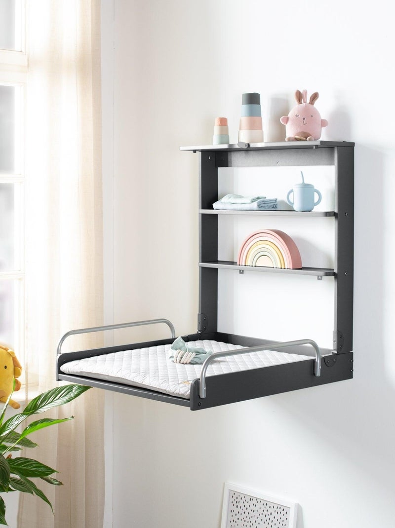 Table à langer murale rabattable + matelas déperlant 'Roba style' gris anthracite - Kiabi